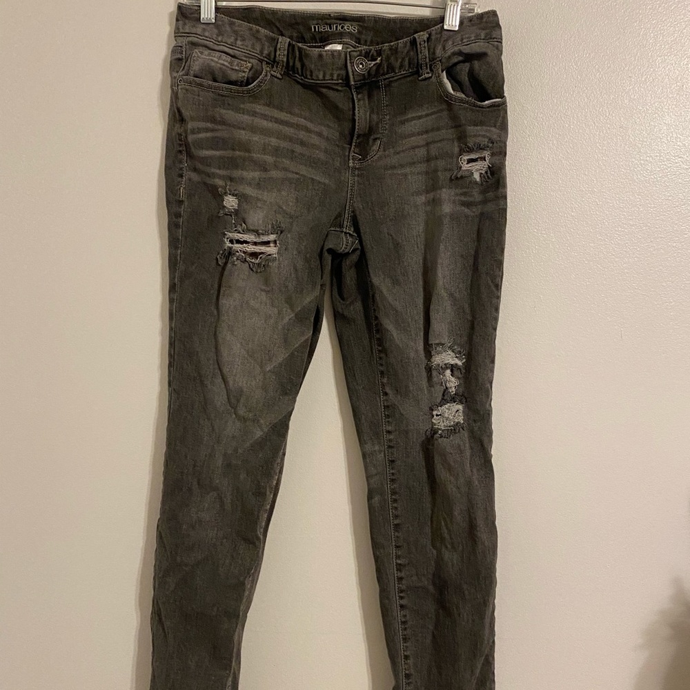 Grey Ripped Jeans with Patches